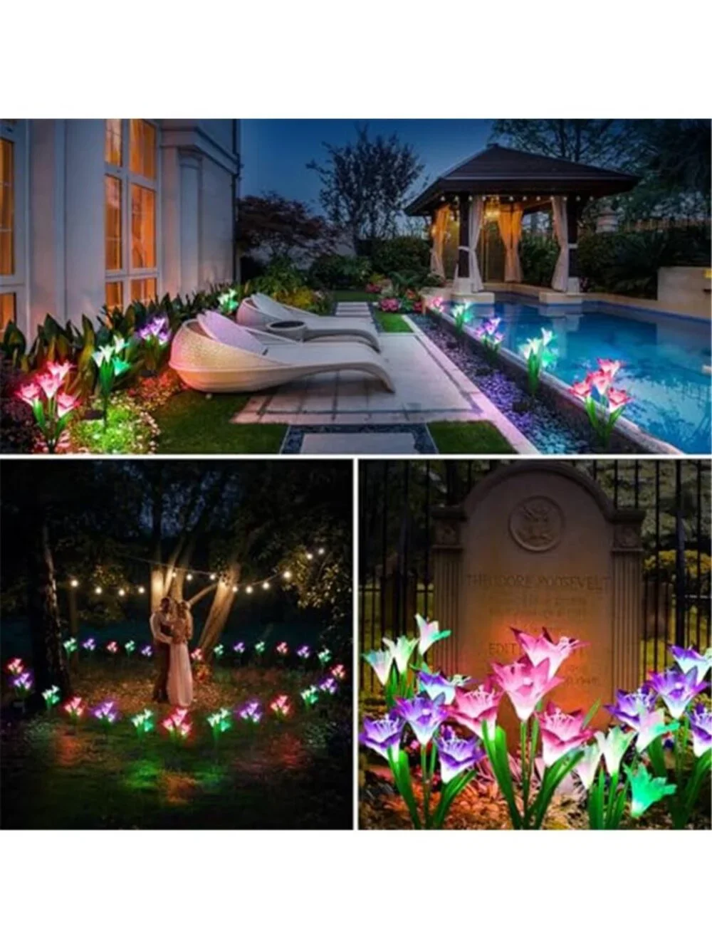 Solar Garden Lights Outdoor Waterproof Color Changing Flower Stake Yard Decor